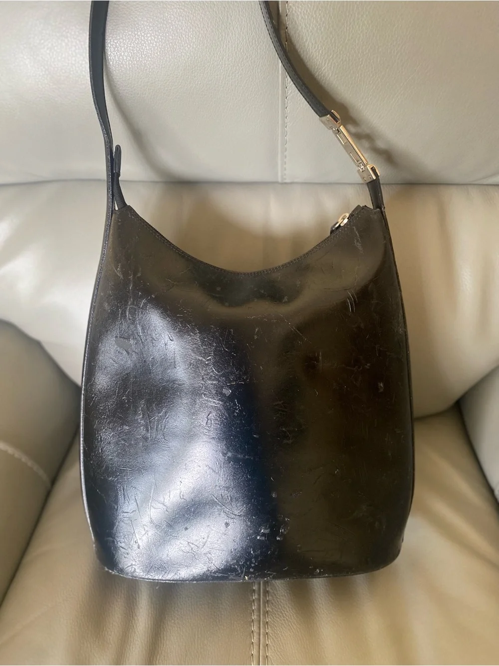 Vintage Italian Embossed Leather Equestrian Hobo Shoulder Bag Brown